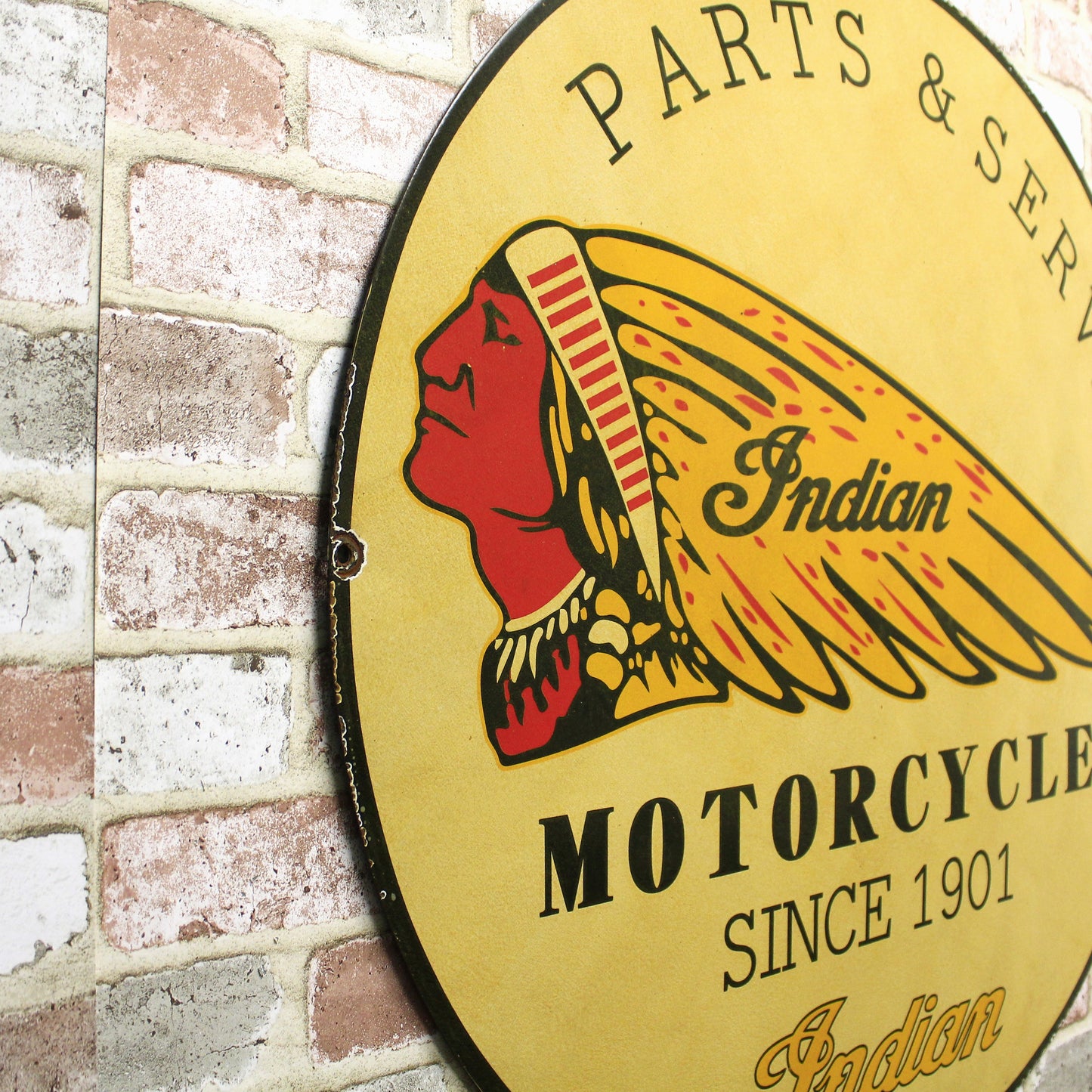Indian Motorcycles Parts & Service 30-Inch Large Porcelain Enamel Sign