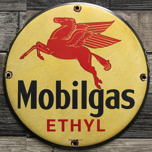 Mobilgas Vintage Pegasus Blue Porcelain Enamel Sign (12in)