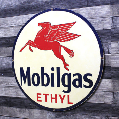 Mobilgas Ethyl Pegasus Large 30-Inch Porcelain Vintage Metal Gas or Service Station Sign