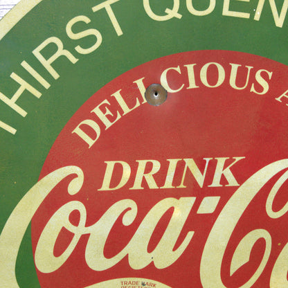 Classic Refreshing Coca-Cola Large 30-Inch Porcelain Vintage Advertising Sign with Bullet Hole