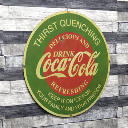 Classic Refreshing Coca-Cola Large 30-Inch Porcelain Vintage Advertising Sign with Bullet Hole