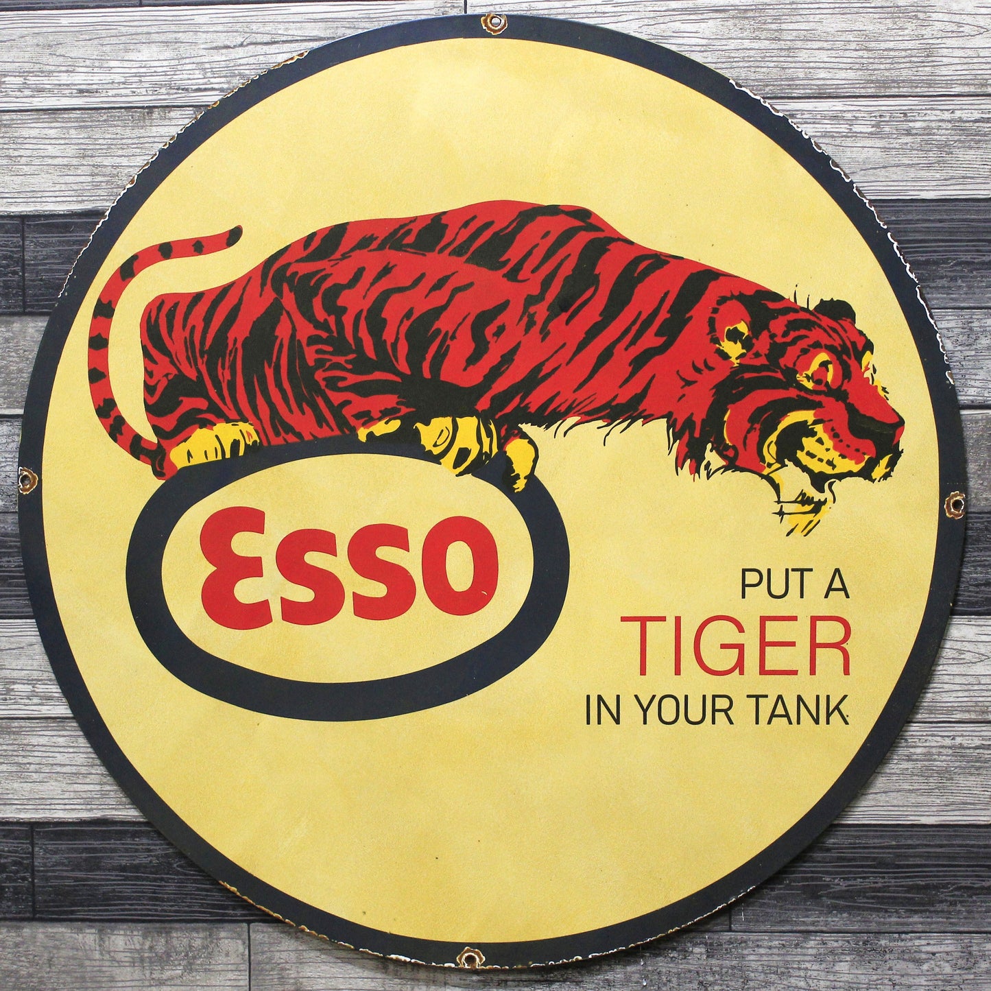 Esso Gas "Put a Tiger in Your Tank" Large 30-Inch Porcelain Service Station Sign