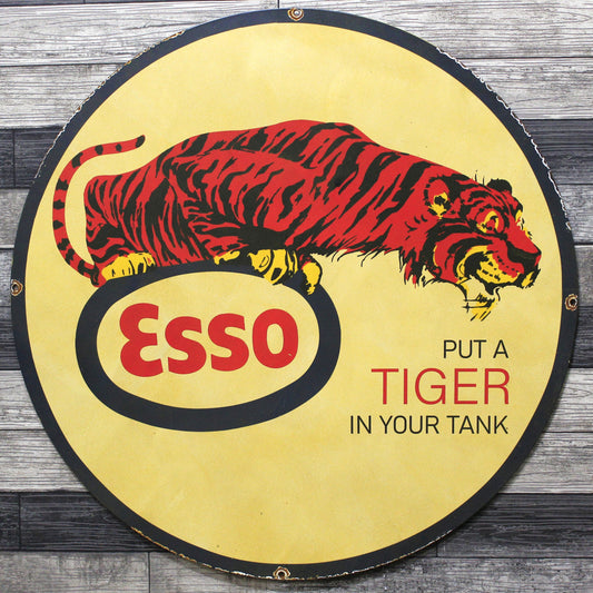 Esso Gas "Put a Tiger in Your Tank" Large 30-Inch Porcelain Service Station Sign