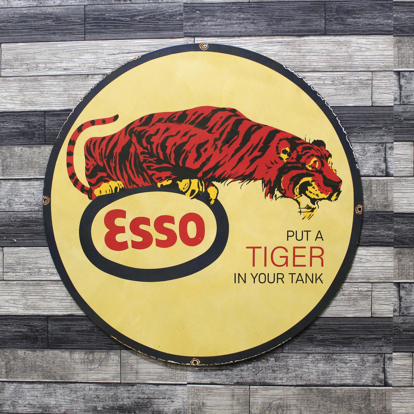 Esso Gas "Put a Tiger in Your Tank" Large 30-Inch Porcelain Service Station Sign