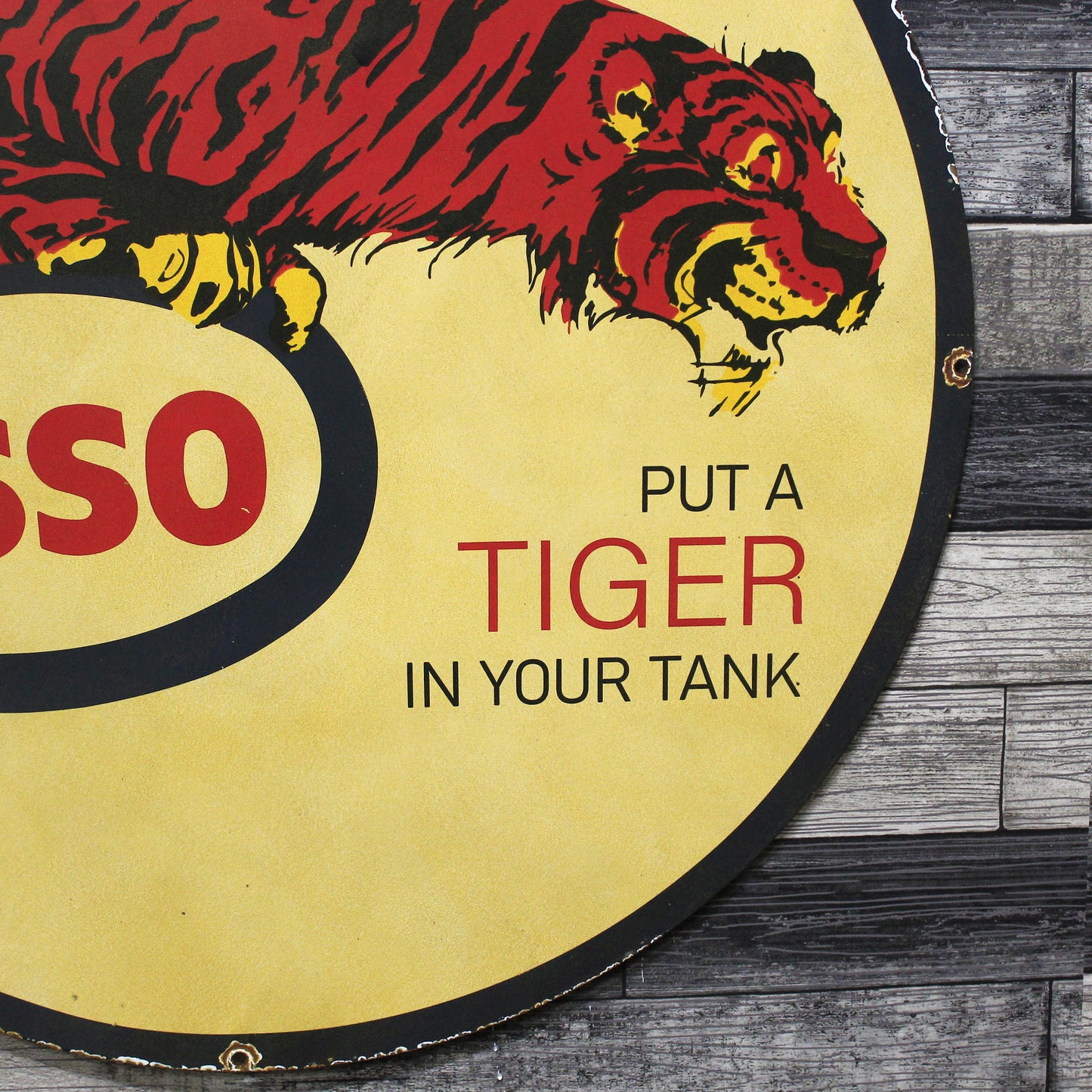 Esso Gas "Put a Tiger in Your Tank" Large 30-Inch Porcelain Service Station Sign