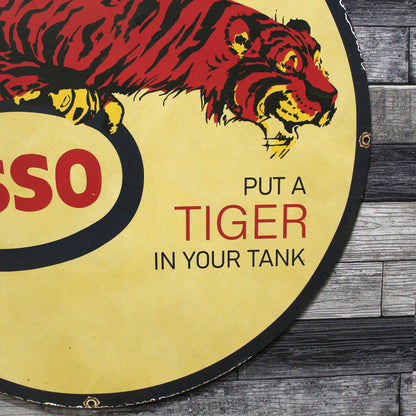 Esso Gas "Put a Tiger in Your Tank" Large 30-Inch Porcelain Service Station Sign
