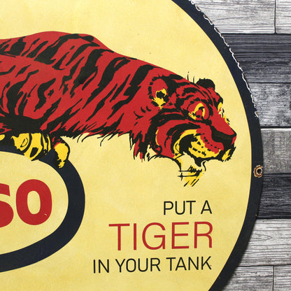 Esso Gas "Put a Tiger in Your Tank" Large 30-Inch Porcelain Service Station Sign