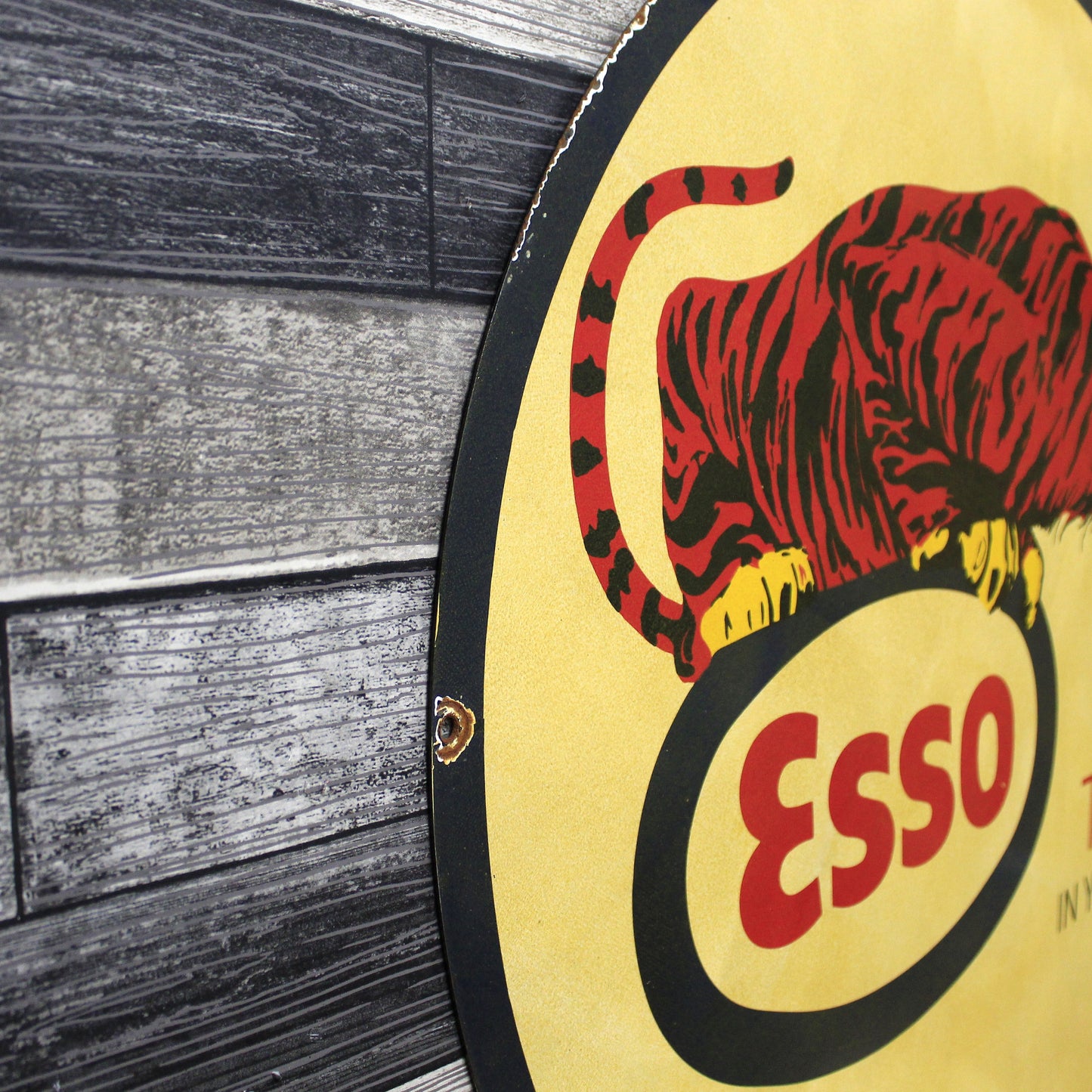 Esso Gas "Put a Tiger in Your Tank" Large 30-Inch Porcelain Service Station Sign
