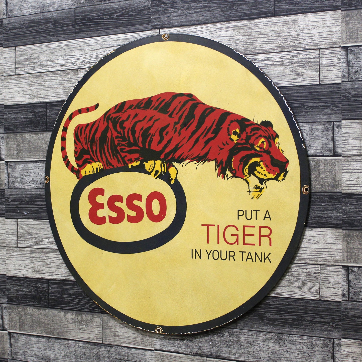 Esso Gas "Put a Tiger in Your Tank" Large 30-Inch Porcelain Service Station Sign