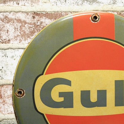 GULF Racing Gasoline Porcelain Enamel Sign (12in)