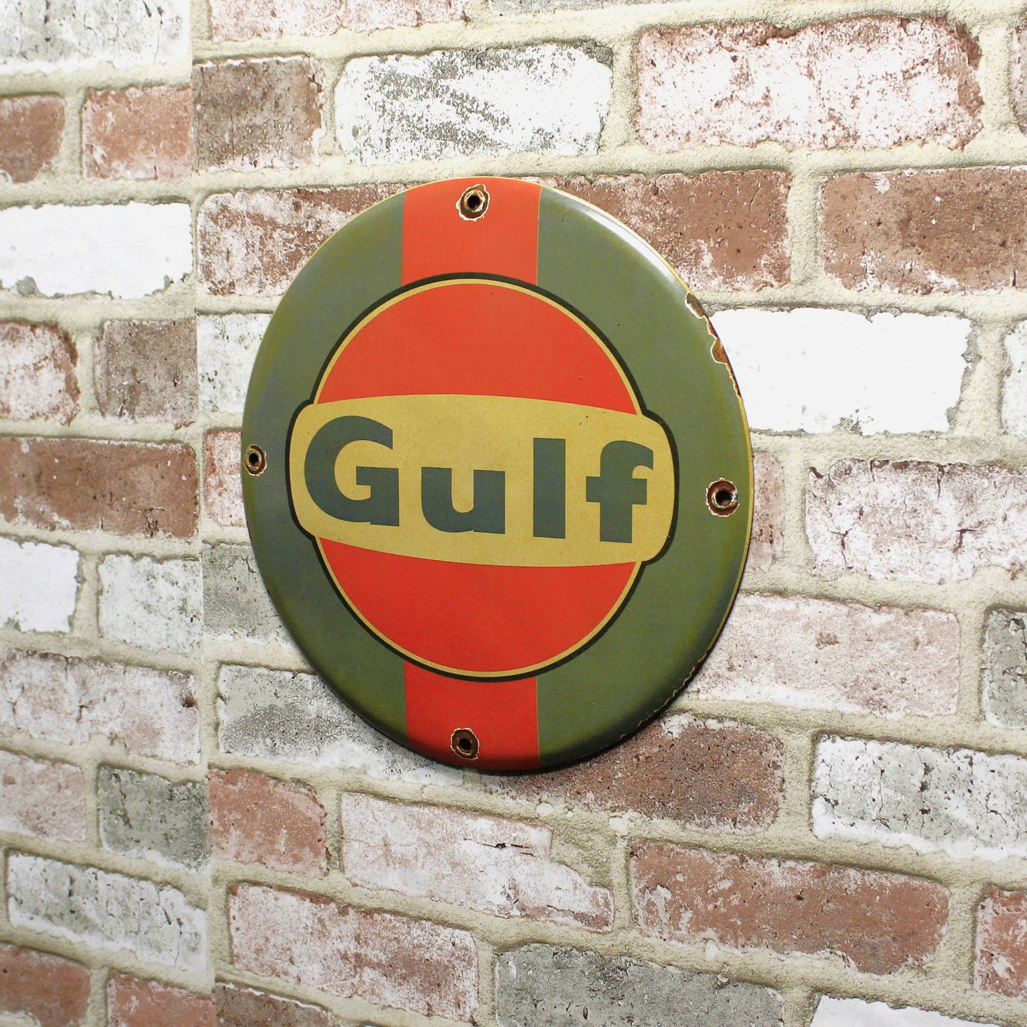 GULF Racing Gasoline Porcelain Enamel Sign (12in)