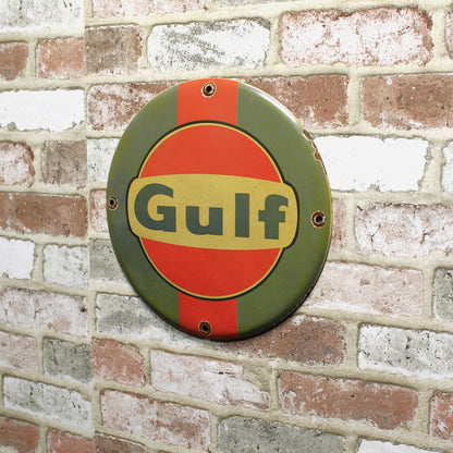 GULF Racing Gasoline Porcelain Enamel Sign (12in)