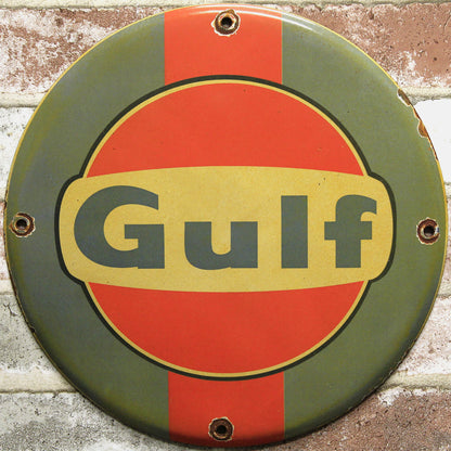 GULF Racing Gasoline Porcelain Enamel Sign (12in)