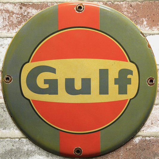 GULF Racing Gasoline Porcelain Enamel Sign (12in)