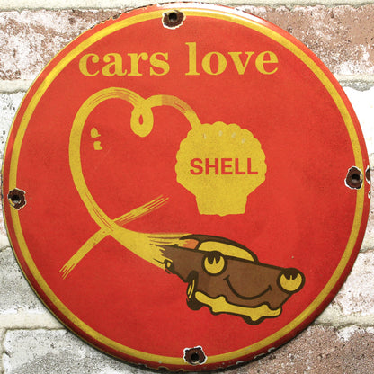 Cars Love Shell Motor Oil Porcelain Enamel Sign (12in)