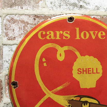 Cars Love Shell Motor Oil Porcelain Enamel Sign (12in)