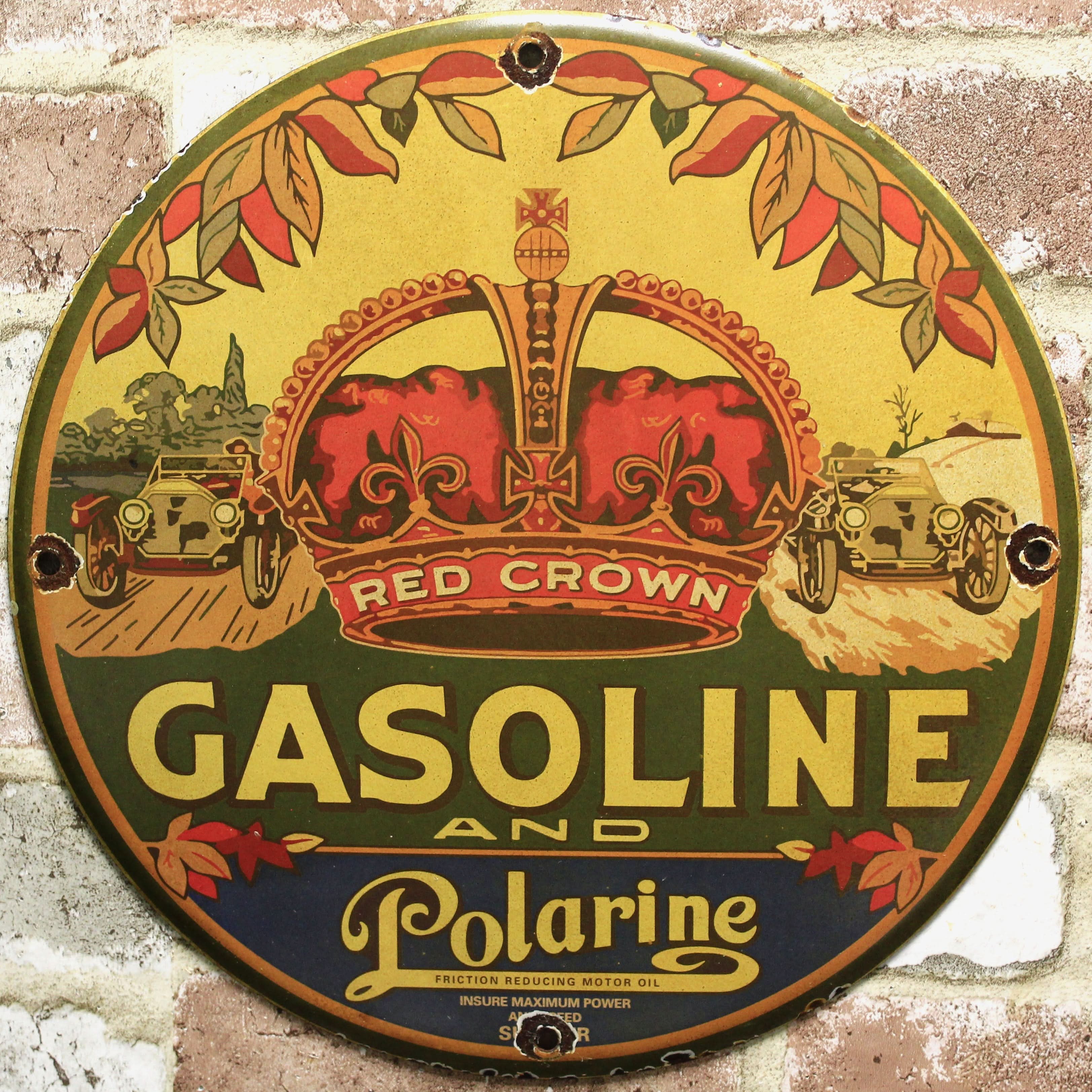 Polarine Red Crown Gasoline Porcelain Enamel Sign (12in