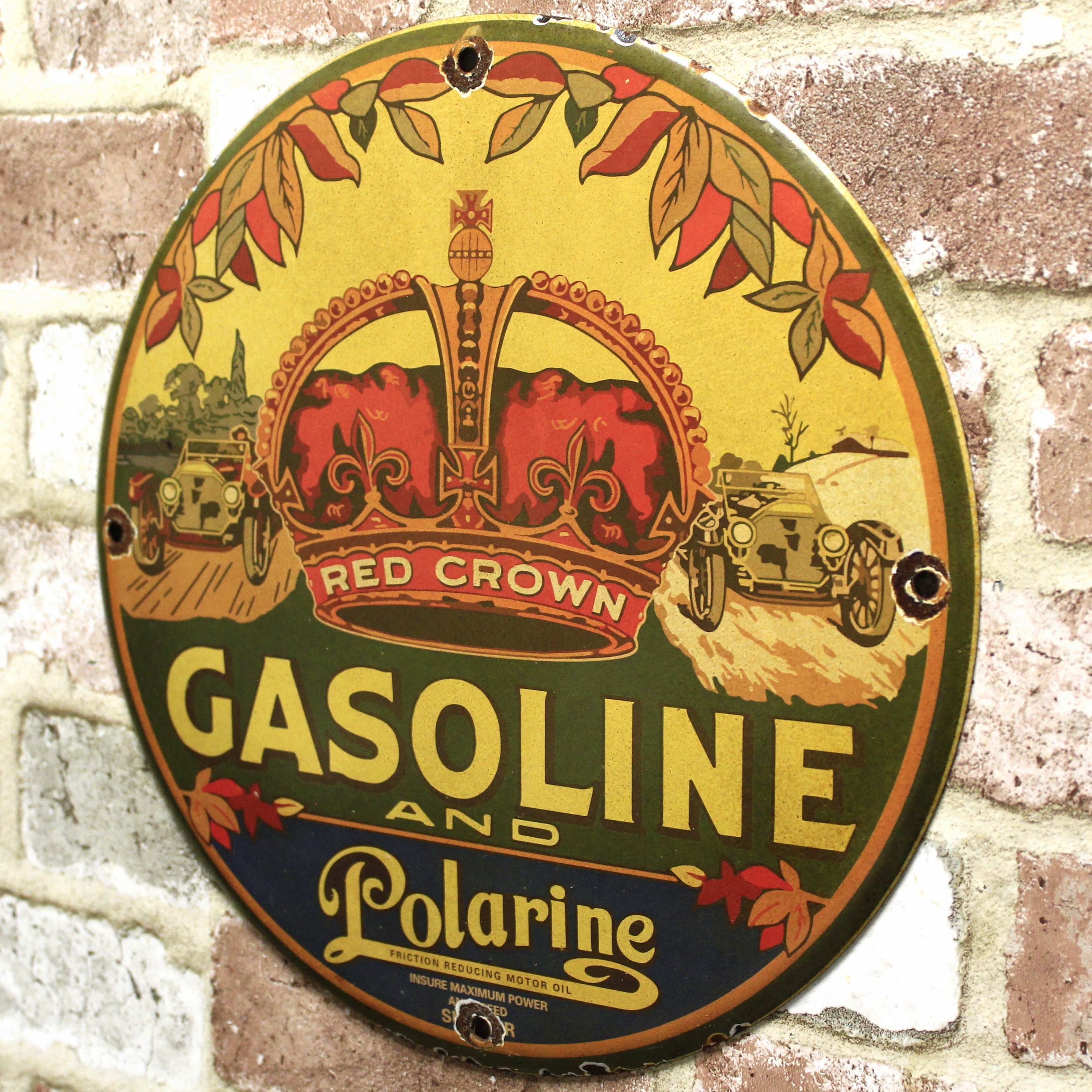 Polarine Red Crown Gasoline Porcelain Enamel Sign (12in