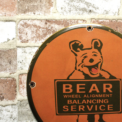 Bear Wheel Alignment Balancing Service Porcelain Enamel Sign (12in)