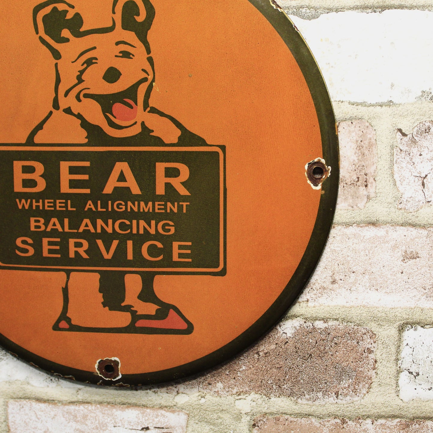 Bear Wheel Alignment Balancing Service Porcelain Enamel Sign (12in)