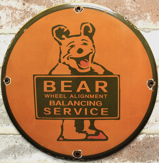 Bear Wheel Alignment Balancing Service Porcelain Enamel Sign (12in)