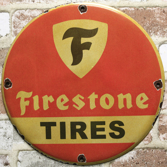 Firestone Tires Red Porcelain Enamel Sign (12in)