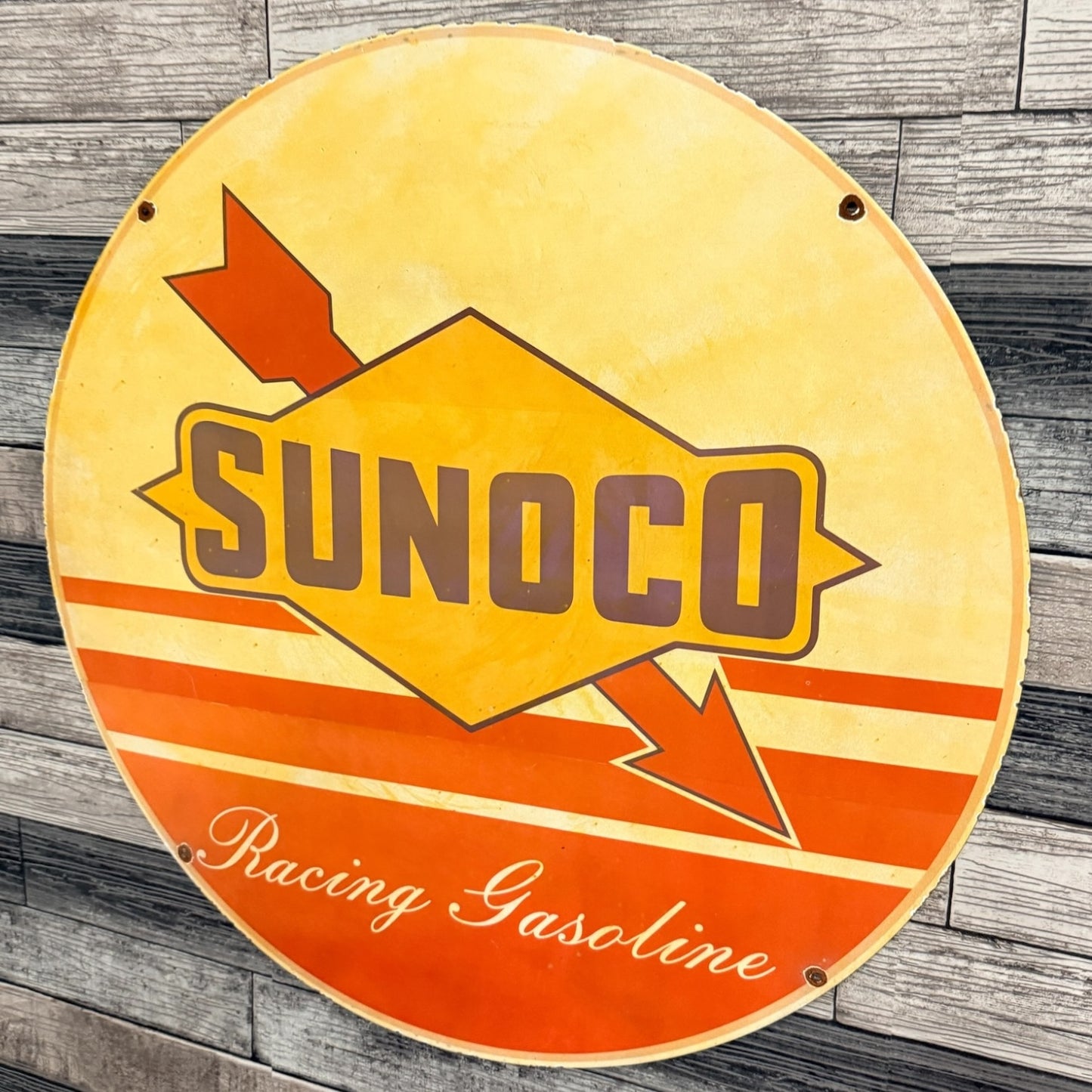 Sunoco Racing Gasoline Large Porcelain Enamel Sign 30in