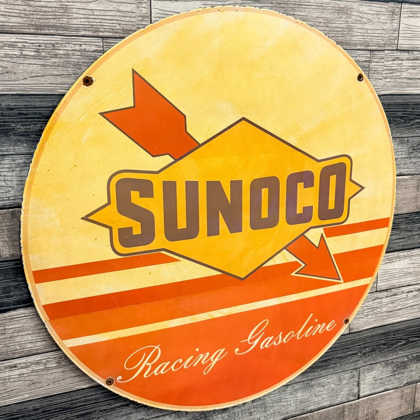 Sunoco Racing Gasoline Large Porcelain Enamel Sign 30in