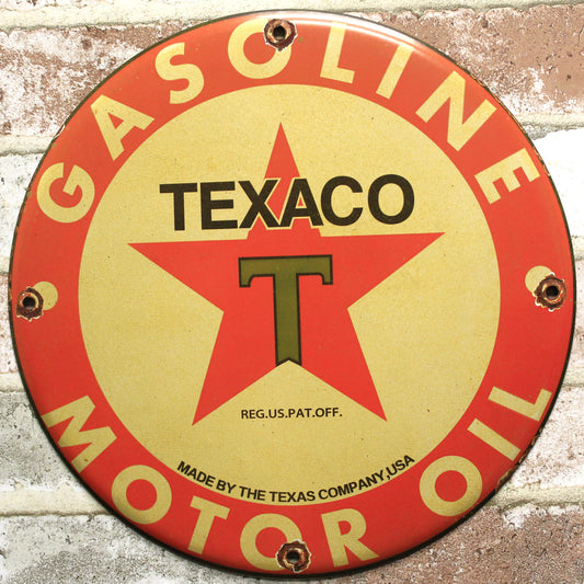 Texaco Gasoline & Motor Oil Service Station Porcelain Enamel Sign (12in)