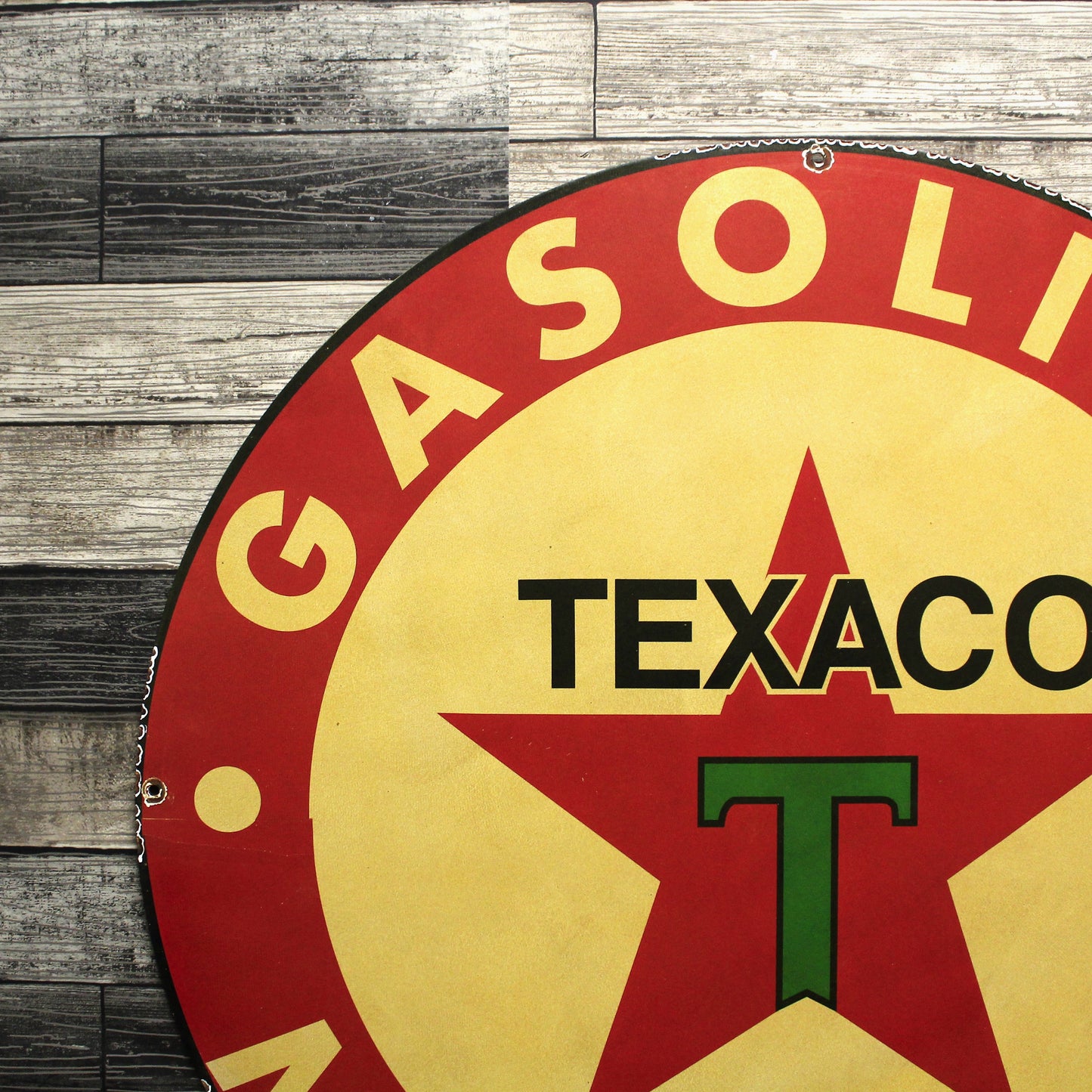 Texaco Gasoline & Motor Oil - Large 30-Inch - Porcelain Service Station Sign