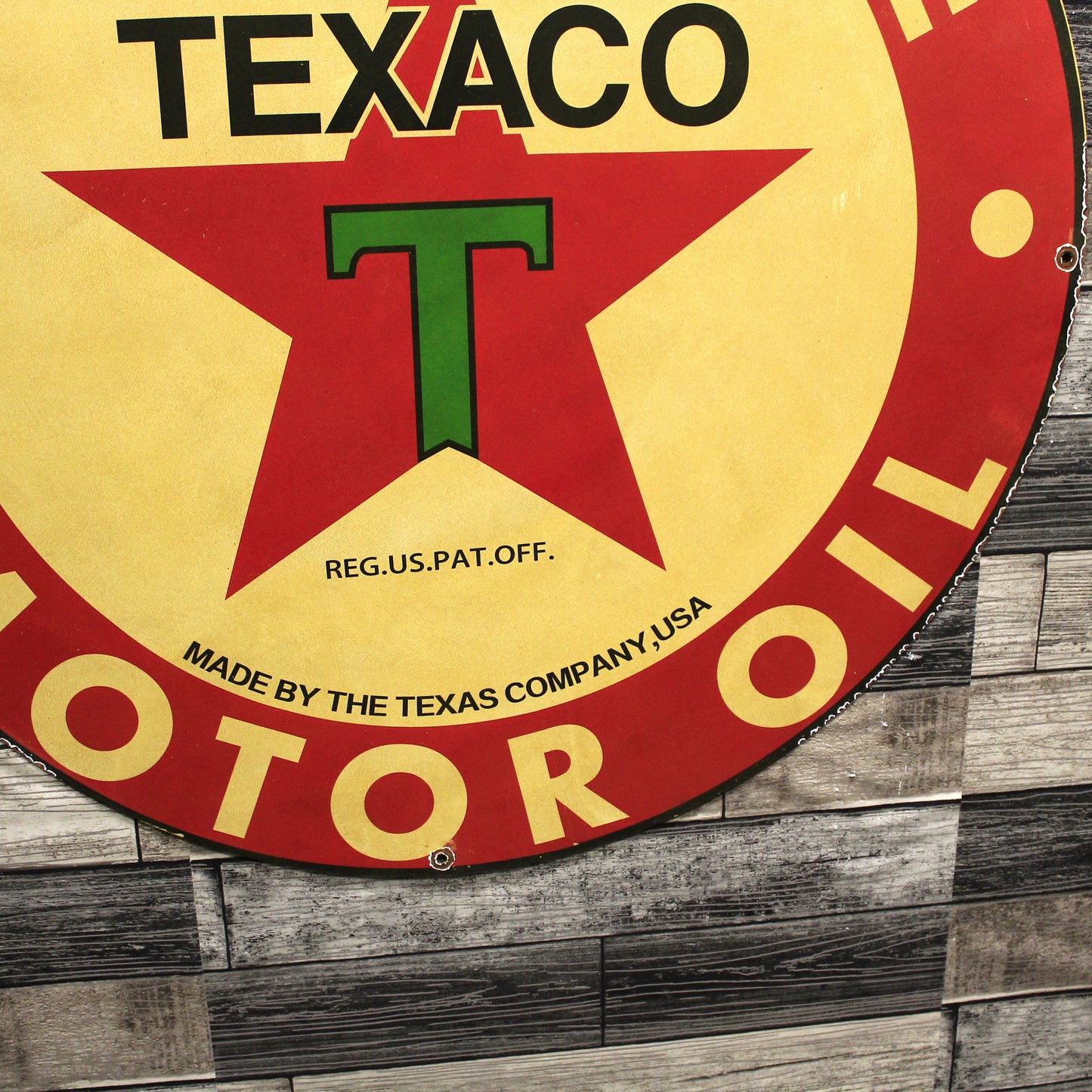 Texaco Gasoline & Motor Oil - Large 30-Inch - Porcelain Service Station Sign