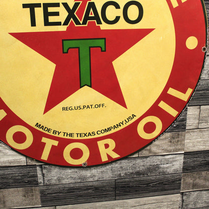 Texaco Gasoline & Motor Oil - Large 30-Inch - Porcelain Service Station Sign