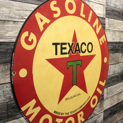 Texaco Gasoline & Motor Oil - Large 30-Inch - Porcelain Service Station Sign