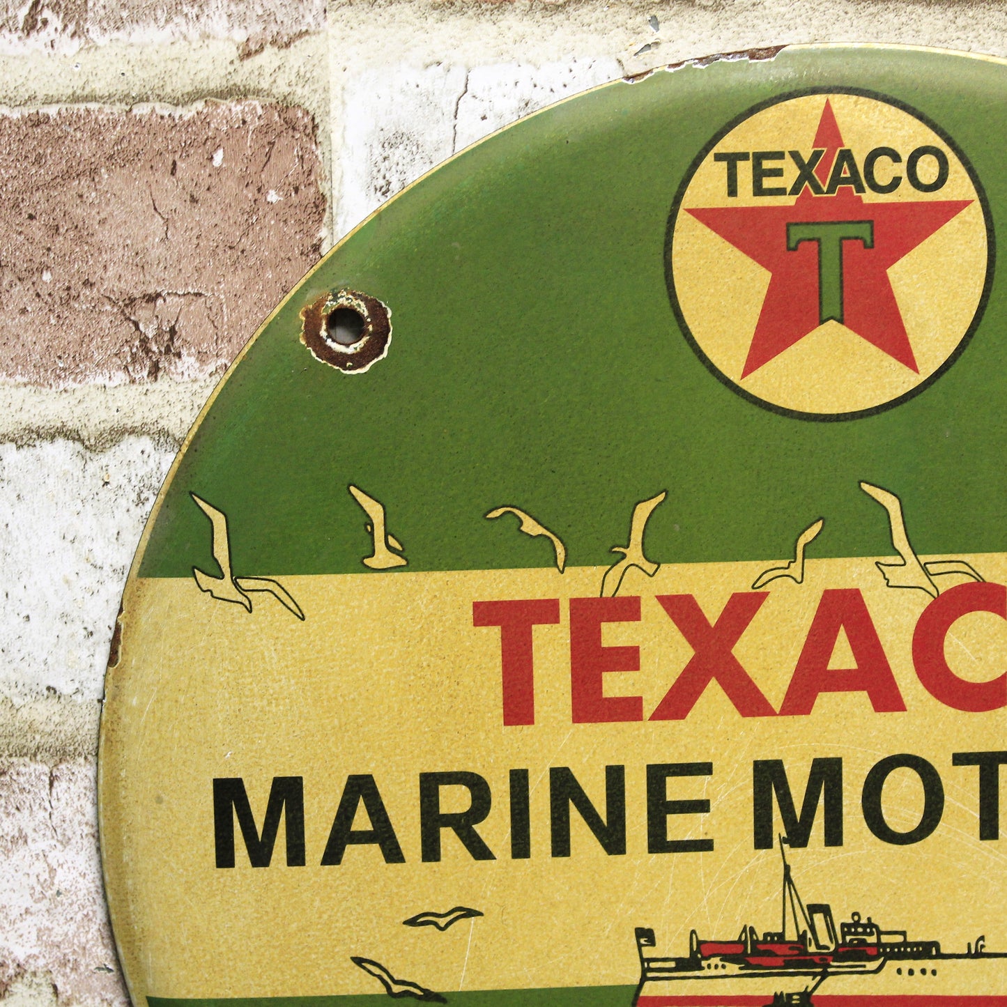 Texaco Marine Motor Oil Vintage Porcelain Enamel Sign (12in)