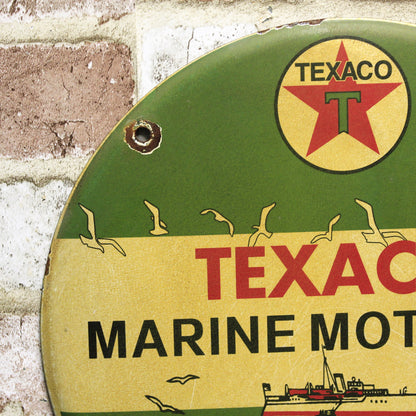 Texaco Marine Motor Oil Vintage Porcelain Enamel Sign (12in)