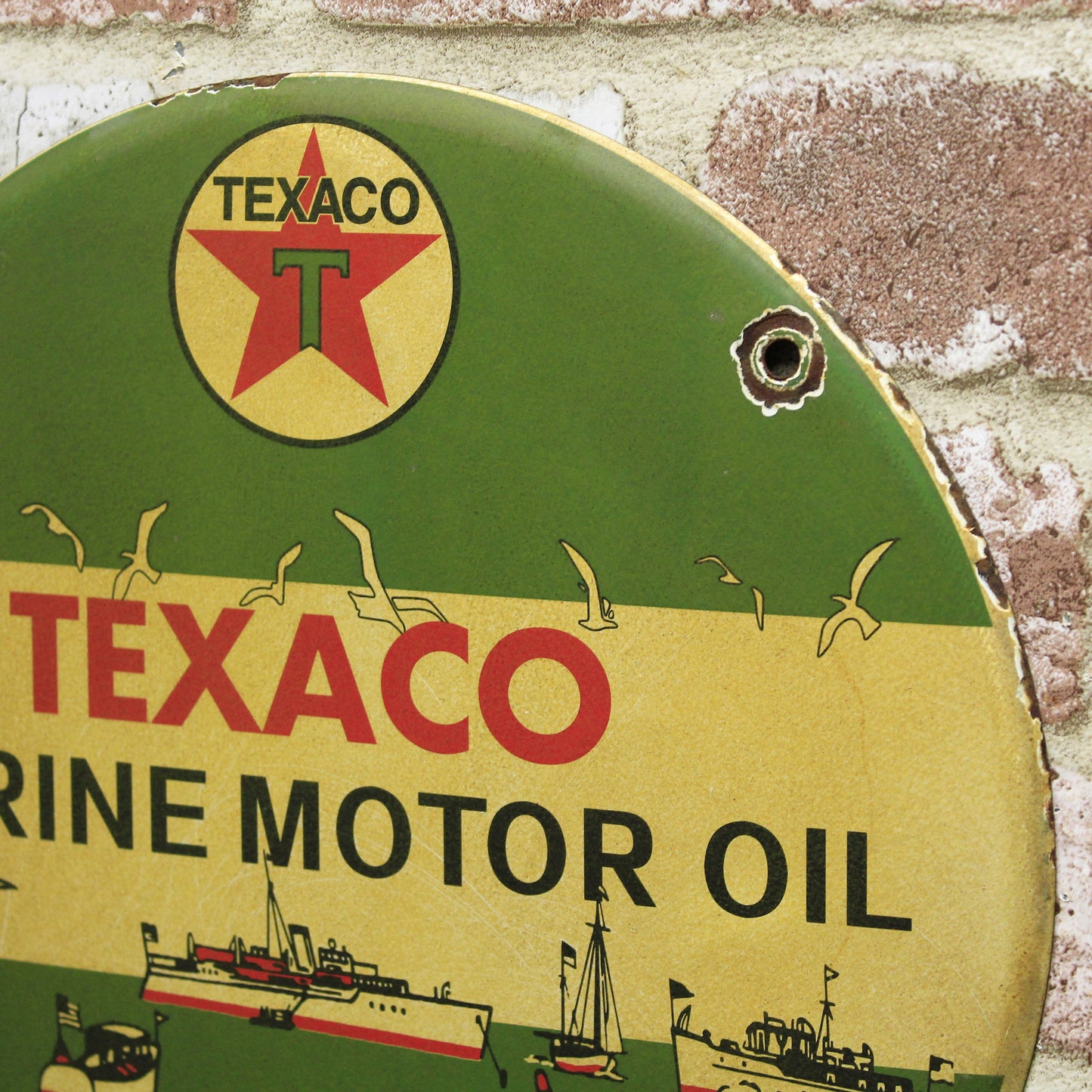 Texaco Marine Motor Oil Vintage Porcelain Enamel Sign (12in)