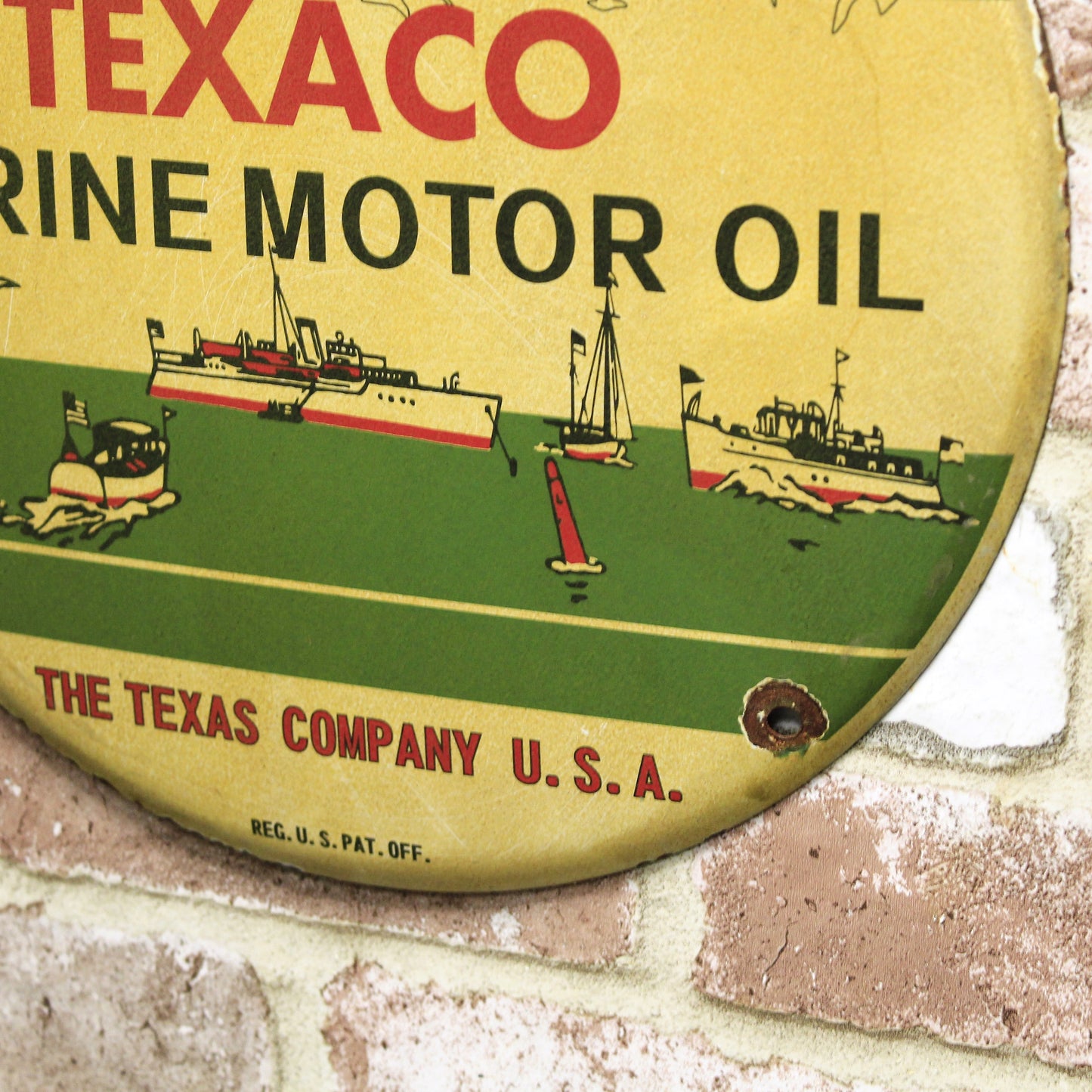 Texaco Marine Motor Oil Vintage Porcelain Enamel Sign (12in)