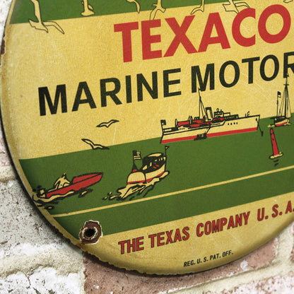 Texaco Marine Motor Oil Vintage Porcelain Enamel Sign (12in)