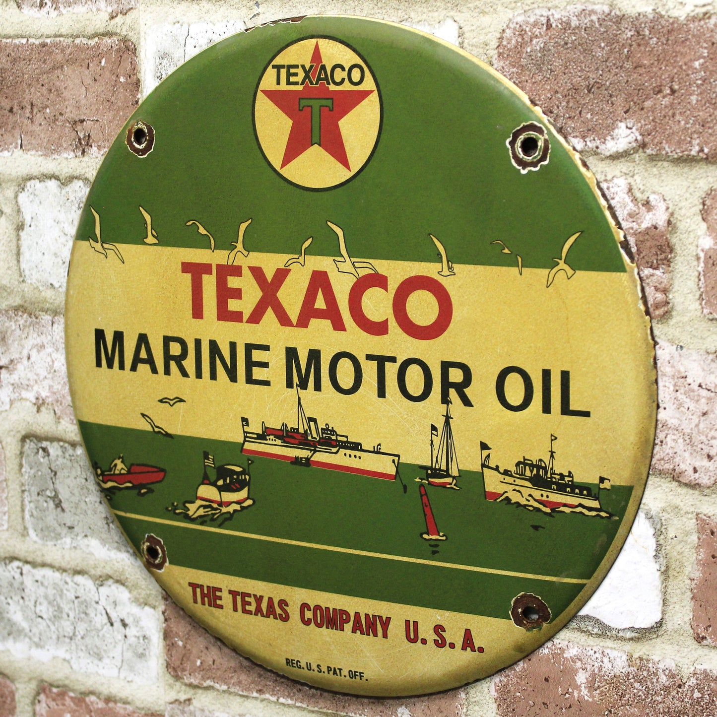 Texaco Marine Motor Oil Vintage Porcelain Enamel Sign (12in)