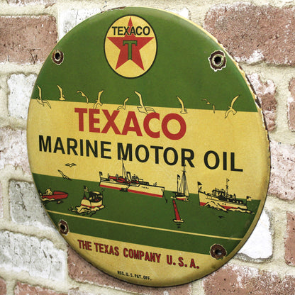 Texaco Marine Motor Oil Vintage Porcelain Enamel Sign (12in)