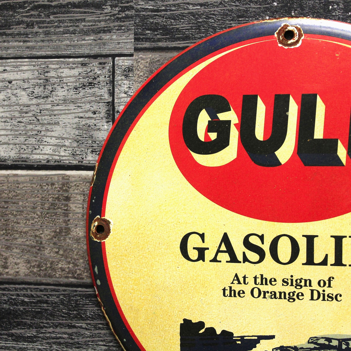 GULF Gasoline Refining Co. Vintage Porcelain Enamel Sign (12in)
