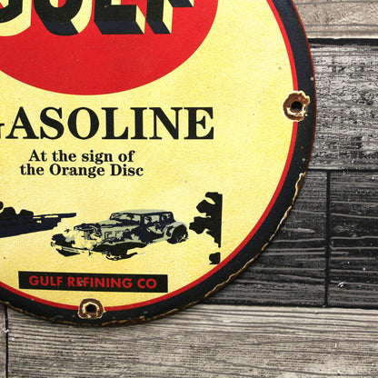 GULF Gasoline Refining Co. Vintage Porcelain Enamel Sign (12in)