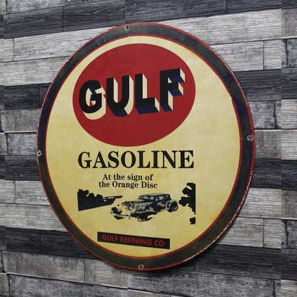 GULF Gasoline Refining Large 30-Inch Metal Porcelain Enamel Sign