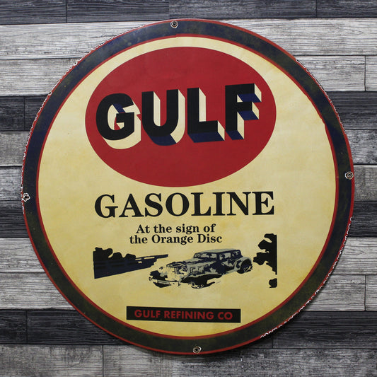 GULF Gasoline Refining Large 30-Inch Metal Porcelain Enamel Sign
