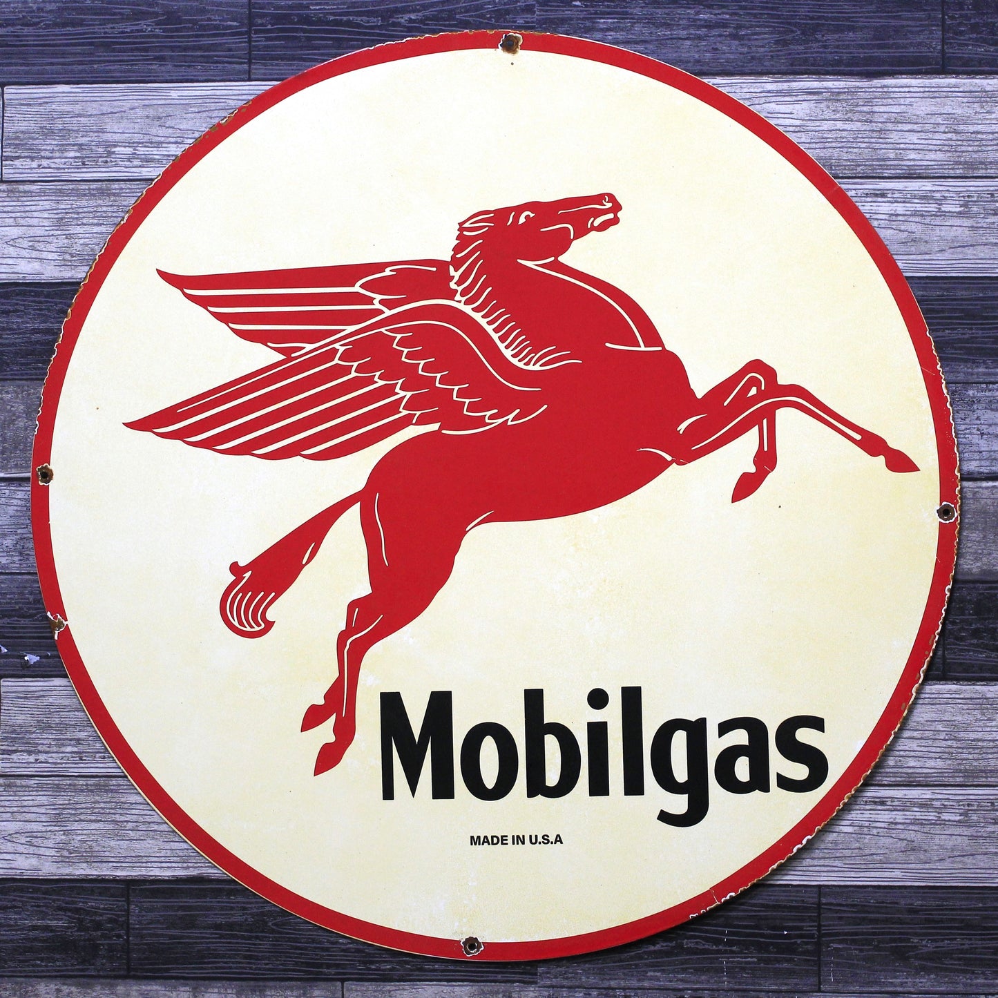 Mobilgas Red Pegasus Large 30-Inch Porcelain Gas Service Station Enamel Sign