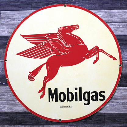 Mobilgas Red Pegasus Large 30-Inch Porcelain Gas Service Station Enamel Sign