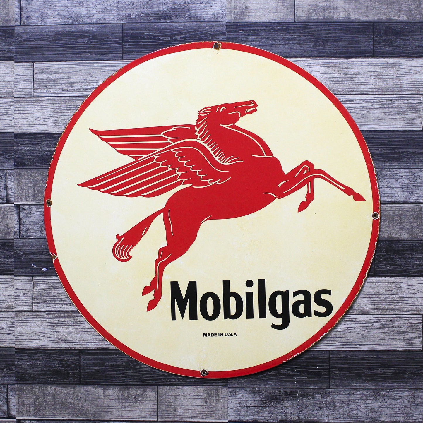 Mobilgas Red Pegasus Large 30-Inch Porcelain Gas Service Station Enamel Sign