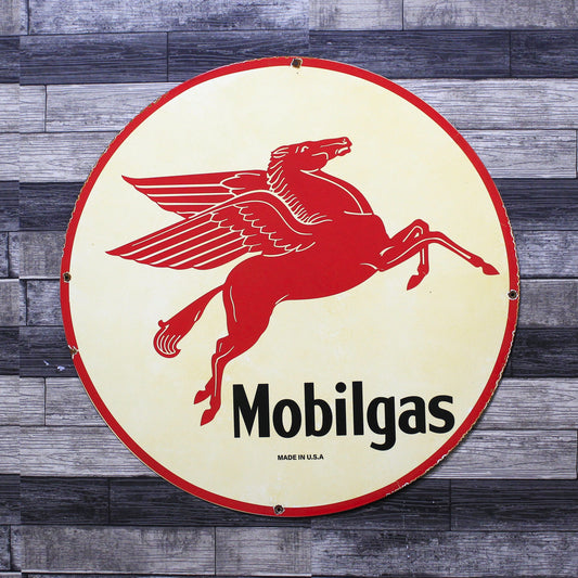 Mobilgas Red Pegasus Large 30-Inch Porcelain Gas Service Station Enamel Sign