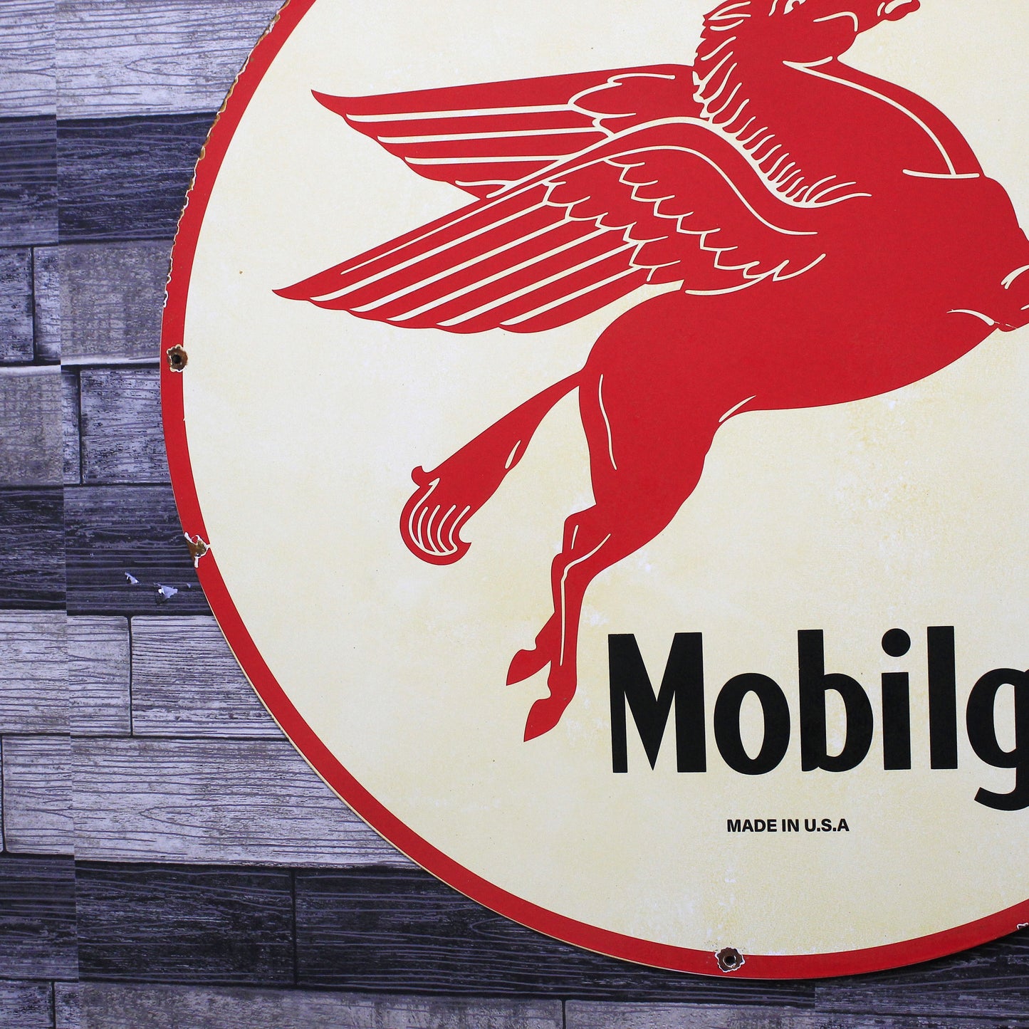 Mobilgas Red Pegasus Large 30-Inch Porcelain Gas Service Station Enamel Sign