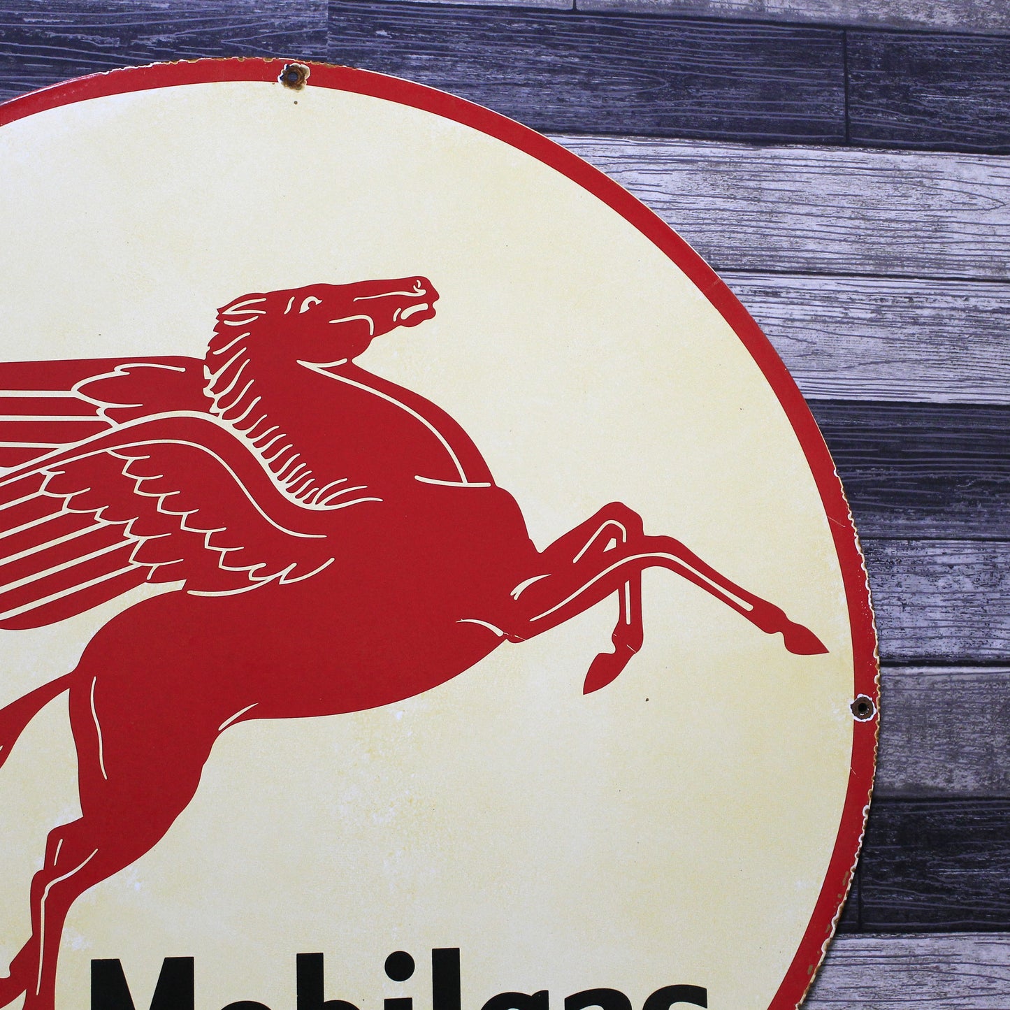 Mobilgas Red Pegasus Large 30-Inch Porcelain Gas Service Station Enamel Sign